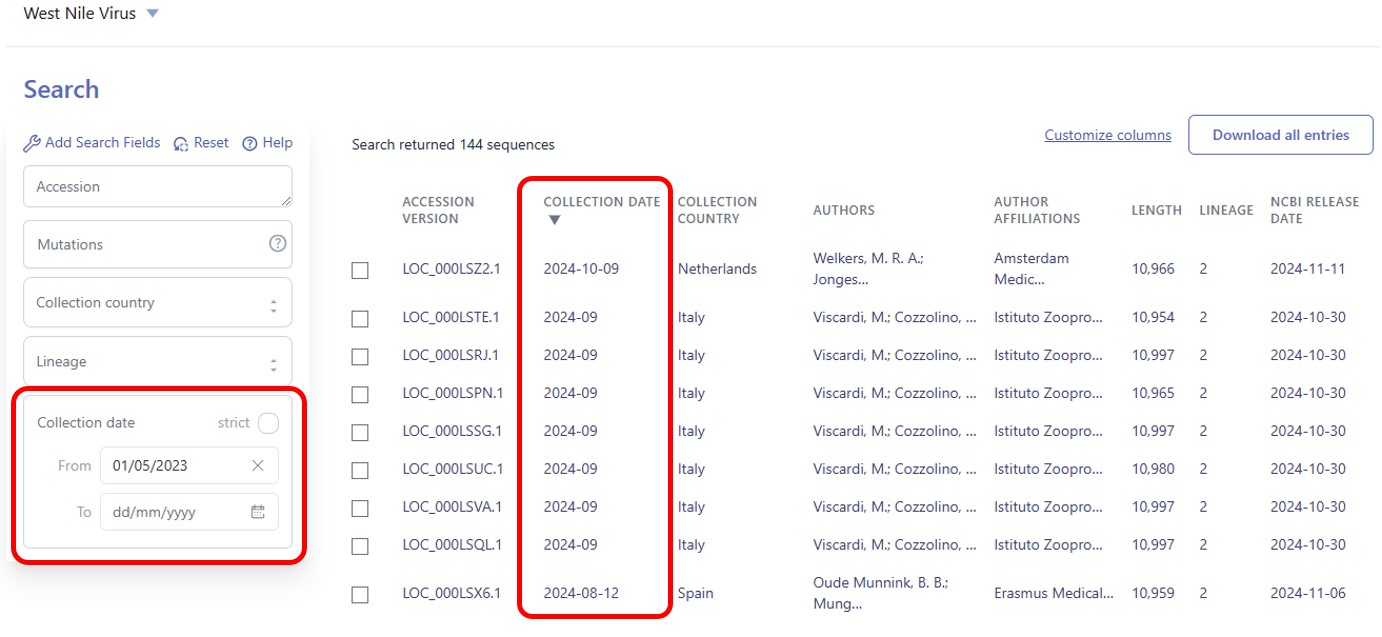 screenshot highlighting how filtering works with date ranges