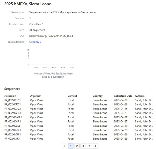 Image showing the 2025 hMPXV SeqSet from Sierra Leone, highlighting a new table with more information about the sequences in the SeqSet